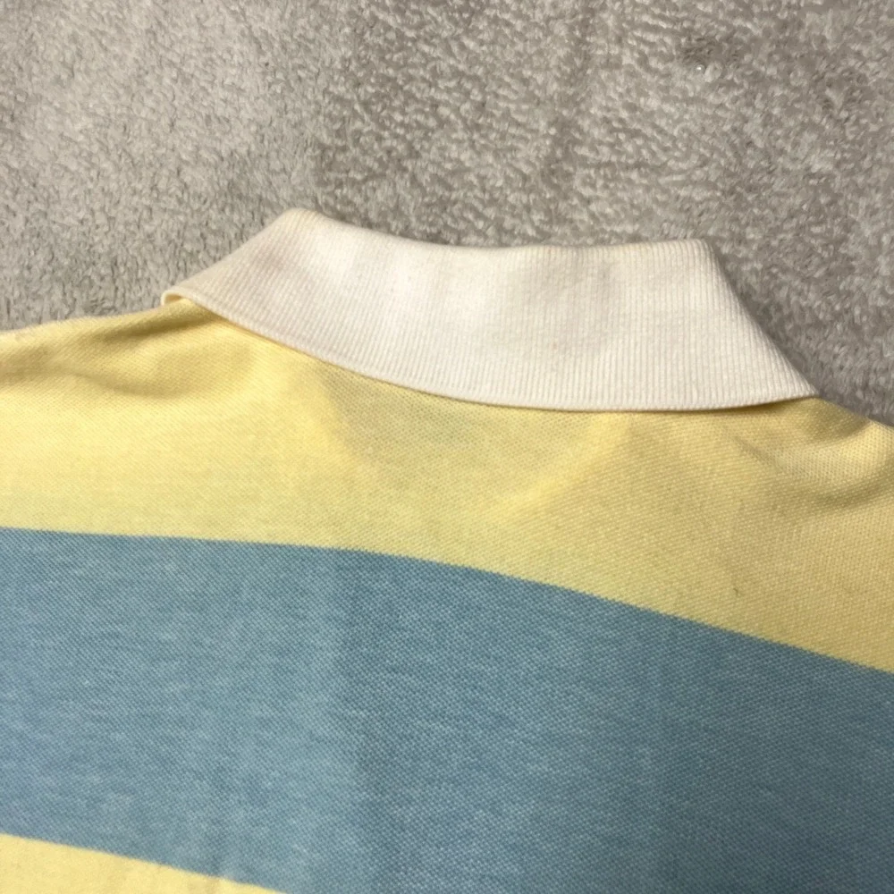 Vintage 80s Polo Ralph Lauren Pique Polo Shirt Yellow Blue Striped Mens Medium